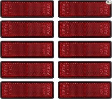 10 Pack Red Self Adhesive Rectangle Reflectors, Road Safety Stick-o Color: red