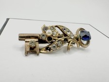 Antique Victorian Rose Gold Tone Key Drop In Rhinestone Blue Floor Repair Read