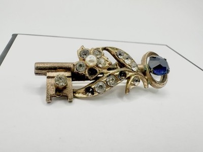 Antique Victorian Rose Gold Tone Key Drop In Rhinestone Blue Floor Repair Read