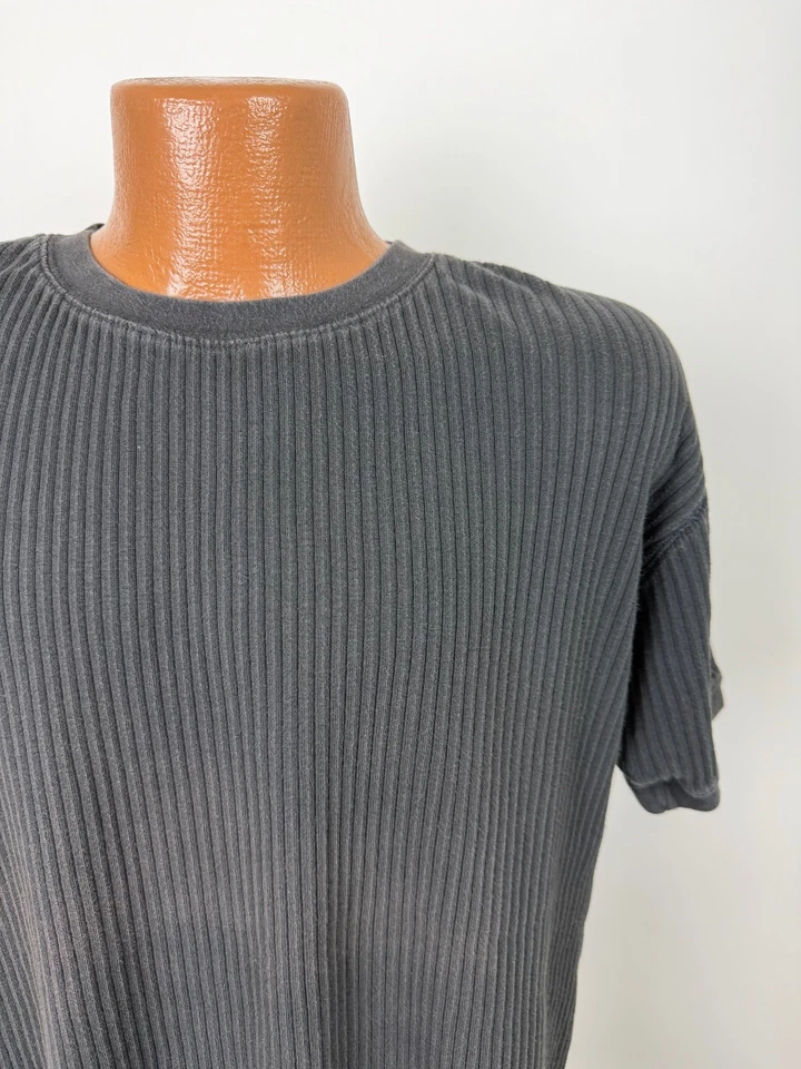 复古 90 年代罗纹衬衫男式大号弹力 Rave Goth 极简褪色重棉 — 第 3/4 张图片