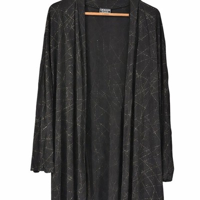 Lisa Marlen Black Glitter Geometric Open Front Cardigan Top