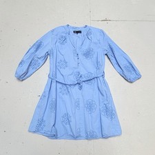 Zara Dress Sky Blue Poplin Eyelet Embroidered Short Belt Womens Large Summer