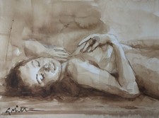 GERRY MILLER. Acquerello - "Nudo". Senza cornice. 23x31 cm.
