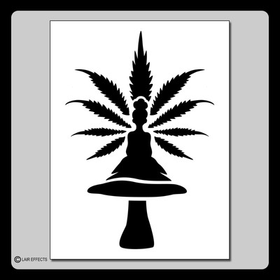 9 X 12 inch Pot Leaf winged Fairy on mushroom reusable craft STENCIL template.