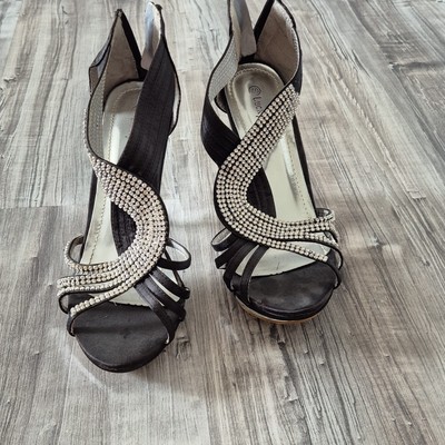 Lucky-shoes Pumps Satin Strass Stiletto offen Schwarz/Silber Gr. 40