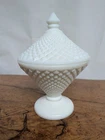 Vintage WESTMORELAND SAWTOOTH Diamond Point Milk Glass Compote Dish with Lid