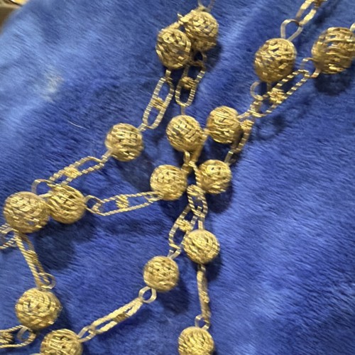 Gold Tone Beaded Statement Necklace Metal Spherical Beads Fashion Jewelry