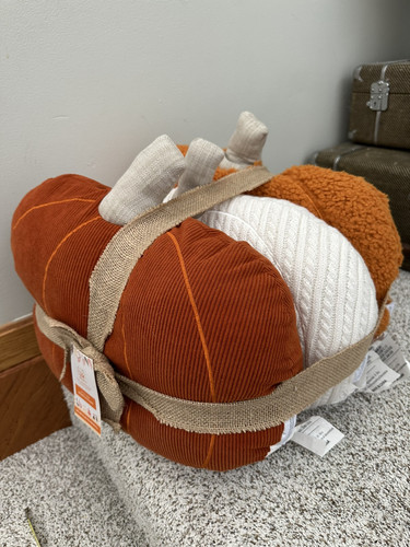 The Farmhouse ~ Rachel Ashwell ~ Fall Orange and White 3 Pumpkin Throw Pillow - Picture 1 of 5