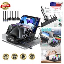 Heavy-Duty 10-Port USB C Charger Station, Laptop  Tablet Organizer
