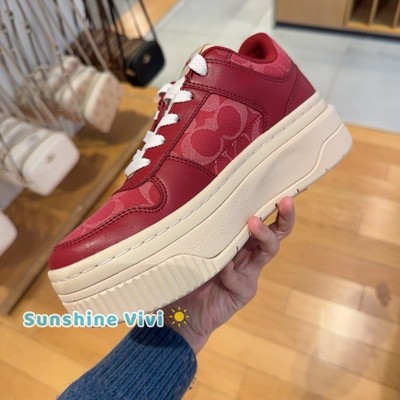 NEW Coach Woman Platform Sneaker In Signature Denim Red Denim