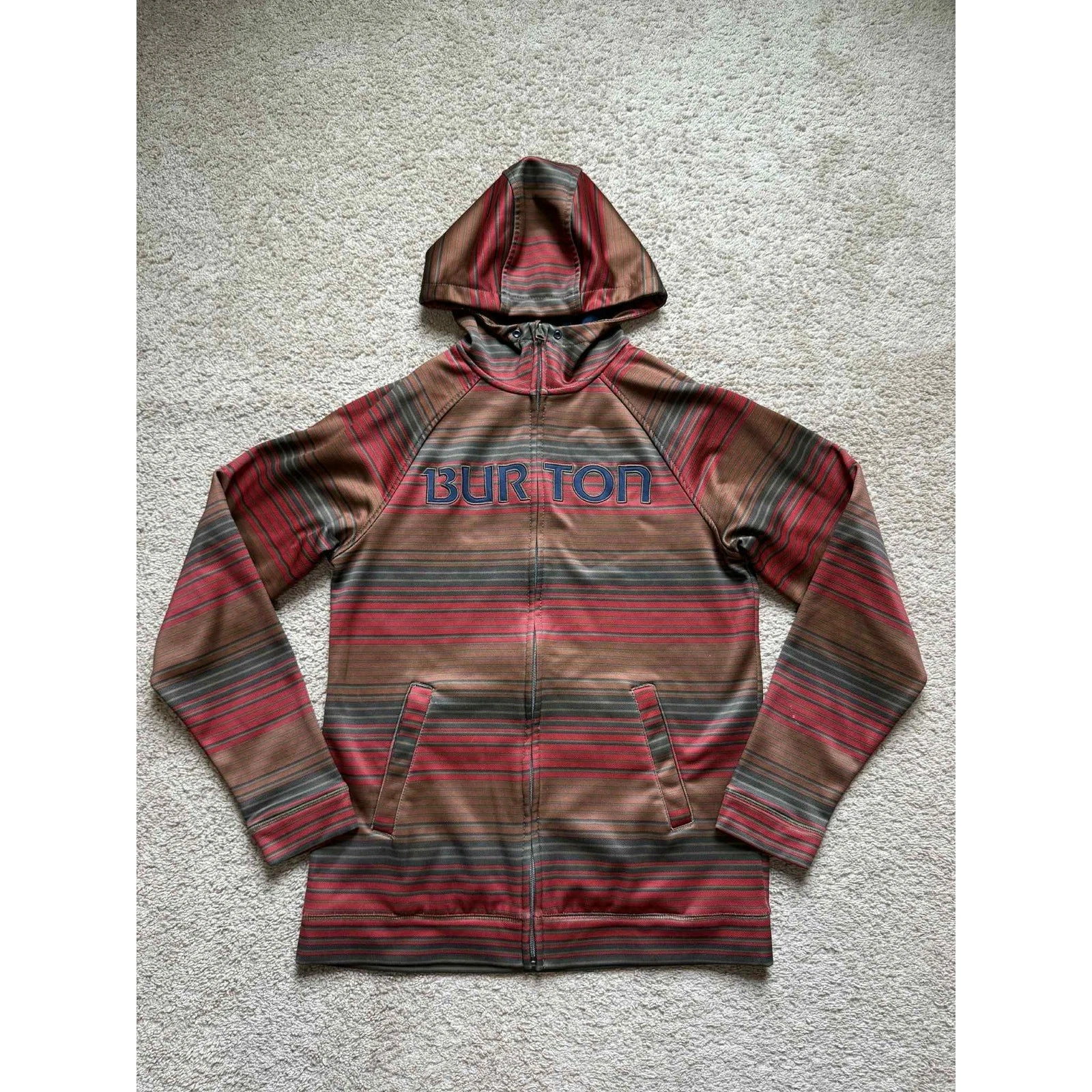 Burton Peak Striped Long Sleeve Full Zip Fleece Lined Hoodie Brown Multi Men's S