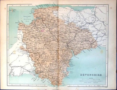 Antique Old Print Damaged Map Devonshire Exeter Dartmoor Hollacombe Tiverton