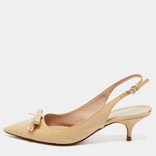 Miu Miu Beige Patent Leather Slingback Pumps Size 38