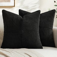 Throw Pillow Covers 18x18 Inch Set of 2,Soft Solid 18" x 18" Pack of 2 Black