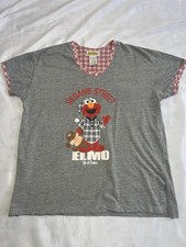 Vintage Sesame Street Elmo Up At Dawn Gray Short Sleeve Lounge Shirt Medium