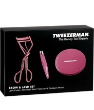Tweezerman Brow & Lash Set - Compact Mirror, Mini Slant Tweezer, Eye Lash Curler
