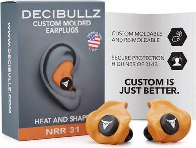 Decibullz - Maßgefertigte geformte Ohrstöpsel, 31 dB höchste 1 Paar (1er Pack), orange 