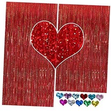 Metallic Tinsel Curtains, 2 Pack 3x8ft Foil Fringe Backdrop for Birthday  Red