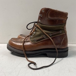 Cole Haan Brown Leather Green Canvas Moc Toe Field Hiking Boots Size 9.5 B