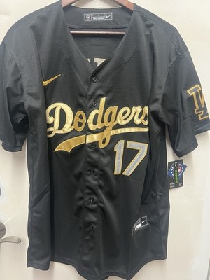 Shohei Ohtani #17 Los Angeles Dodgers Black and Gold Jersey Large