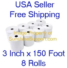 3" x 150' 1-Ply Bond 8 Rolls Kitchen Paper for Epson TM-U200B TM-U200D TM-U220