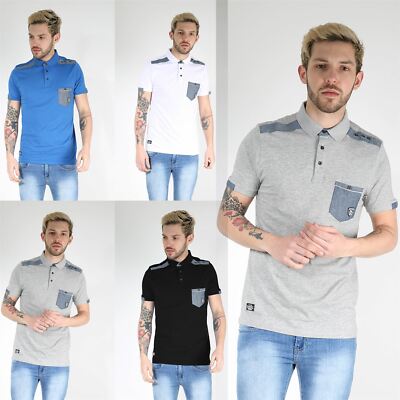 Rawcraft Mens Collared Front Pocket Short Sleeve Contrast Patch Shoulder T Shirt