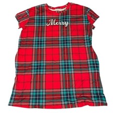 Joyspun Plaid Nightgown Women's Size Large/XL Red Sleepshirt Pajamas Pjs Pockets