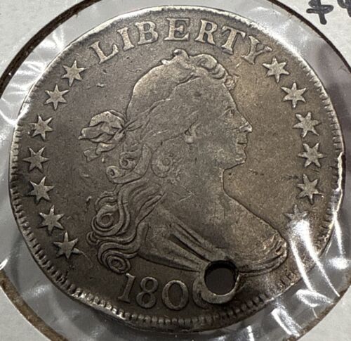 1806 Draped Bust Half Dollar Silver U.S. Coin VF Detail Holed