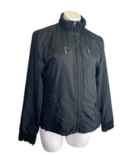 Luii Anthropologie Black Zip Up Jacket Windbreaker M Medium Ruffle Zip Pockets