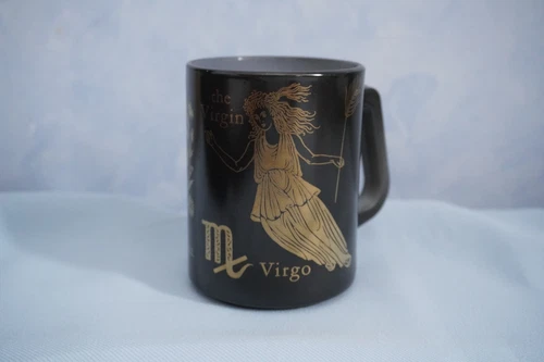 Federal Glass Zodiac Virgo the Virgin mug black gold milk glass Astrology