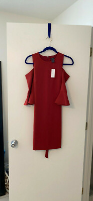 Ann Taylor factory bell sleeve cold shoulder dress red size 2 | eBay