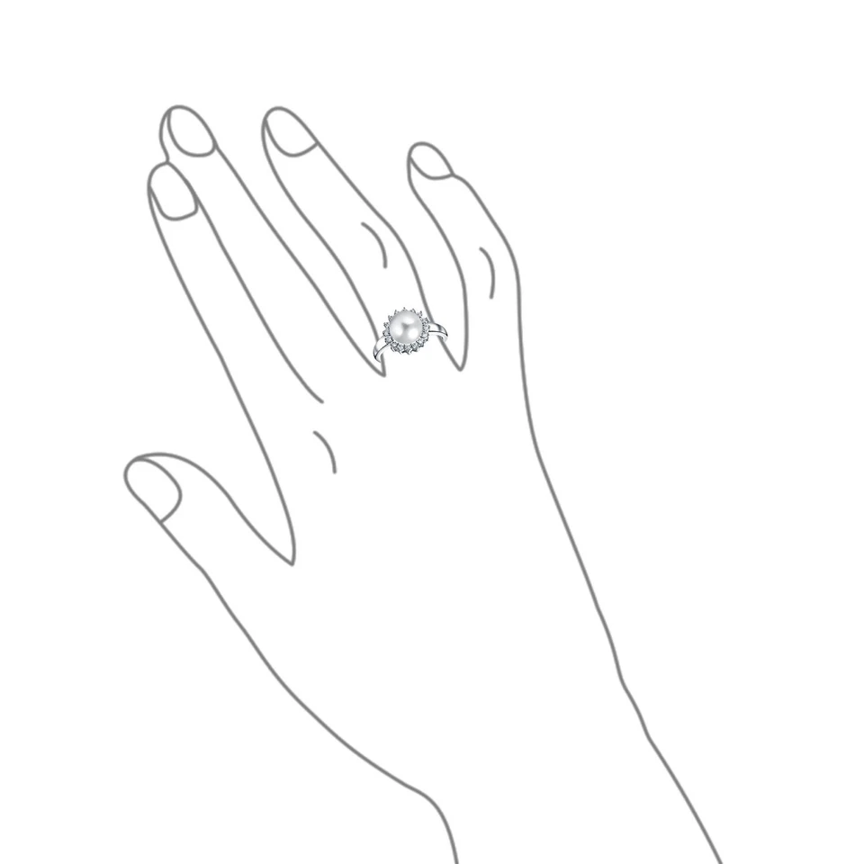 Традиционный вневременной свадьбы CZ Halo Solitaire имитации белый жемчуг коктейль - Изображение 3 из 3