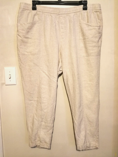 Old Navy Damen Hose XL Creme Haferflocken Leinenmischung Stretch Kordelzug Taschen