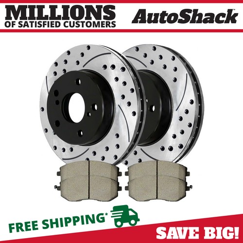 Front Drilled Brake Rotors Black & Pads for Subaru Forester Baja Legacy