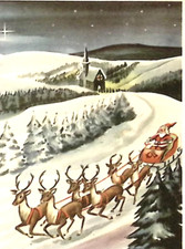 c1910 NETHERLANDS Christmas Postcard Reindeer Pull Santa's Sled Downhill Night