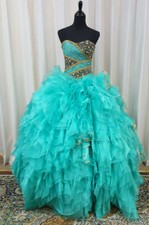NEW Ragazza Fashion Quinceanera XV Ball Gown Dress A53-253 Aqua Gold 2 Piece