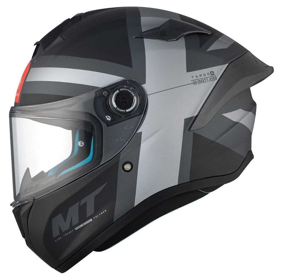 MT TARGO S BRITAIN FULL FACE ECE22.06 MOTORCYCLE HELMET RED WHITE BLUE GREY - Image 3 of 4