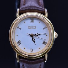 Vtg GUESS 1990 Watch Women Leather 90's Gold Tone Leather NEW BATTERY BAND