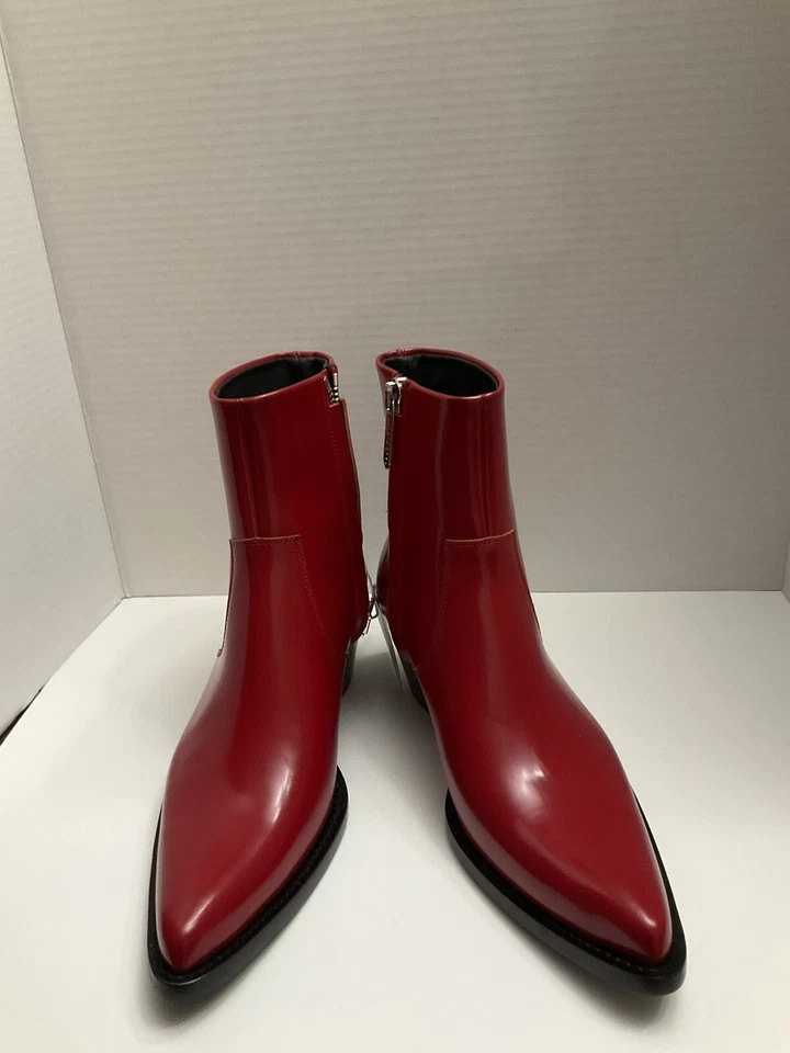 Calvin Klein 205W39NYC Tiesa Red Leather Ankle BootsWomens US7.5EU37.5Made ITALY - Image 3 of 4