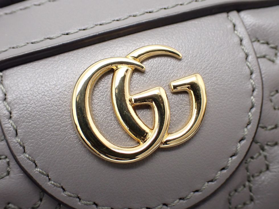 ○Gucci 702251 Quilted Leather Gray Gg Matelasse Mini Bag 2Way New