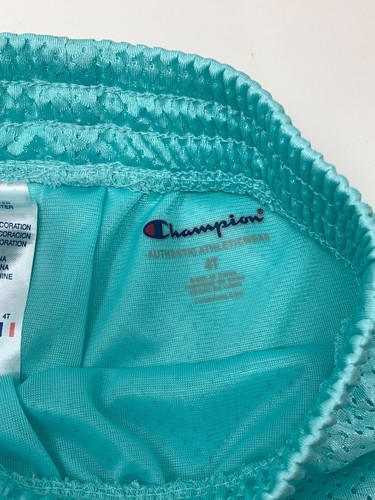 Champion Girls Aqua Blue/Green Mesh Athletic Shorts Pink Logo size 4T - Picture 3 of 3