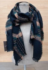 J. Jill Womens Scarf Navy Multicolor Plaid Rectangular O/S 251791 CUE1SZ 2210