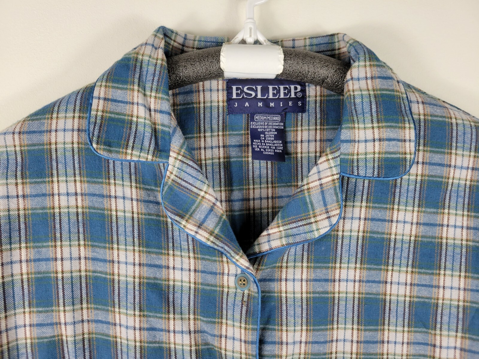 ESLEEP FLANNEL BLUE PLAID PAJAMAS TOP PIECE 100 COTTON MENS Size M eBay