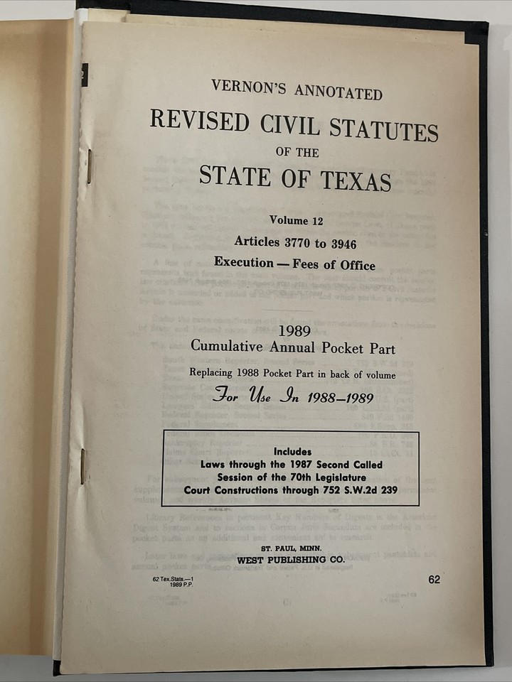 Vernon's Civil Statutes State Of Texas Annotated Vol 12 Execution To