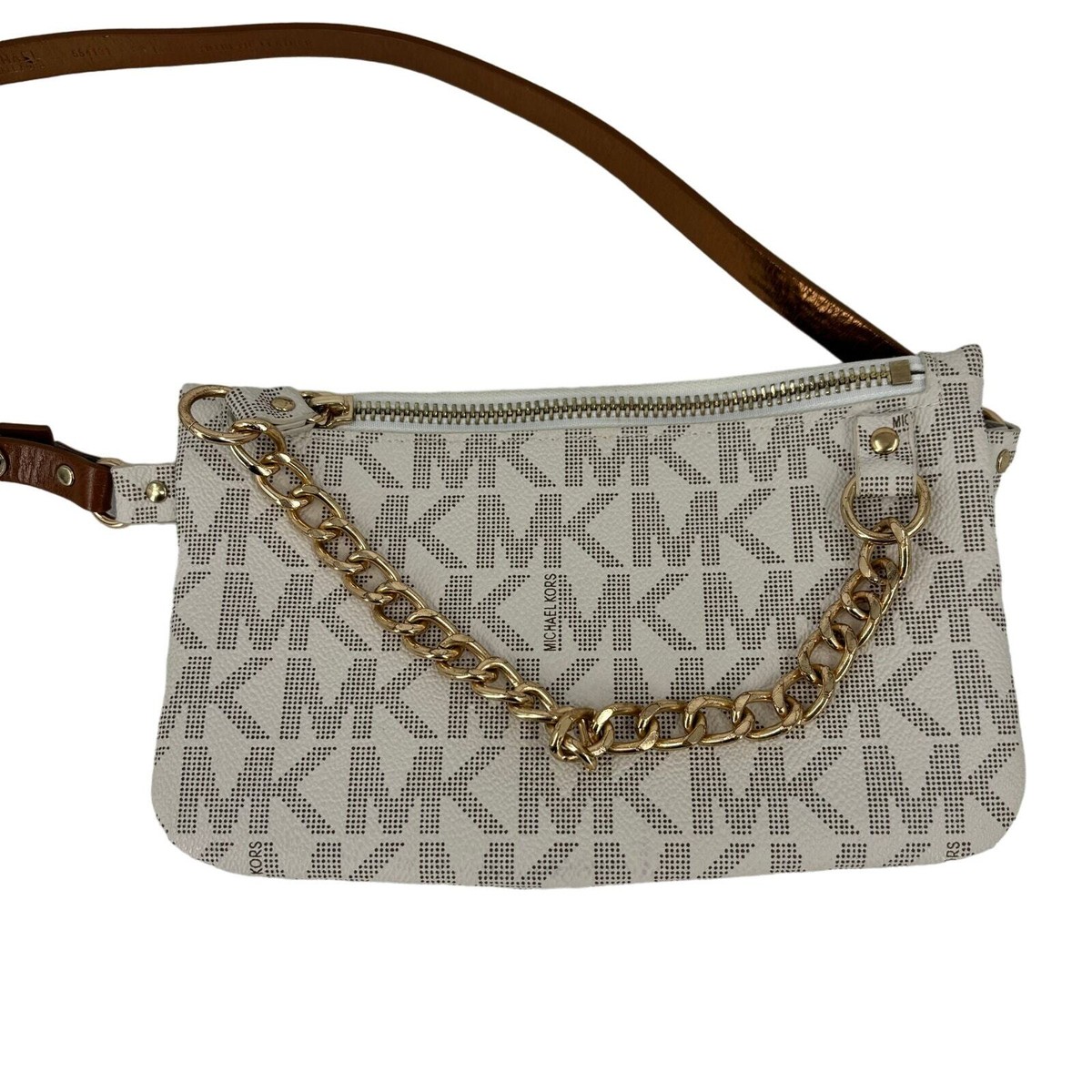 NEW Michael Kors Signature Logo Belt Bag Size Large MICHAEL KORS Waist Belt Bag Fanny Pack Beige/White Signature  main image 2