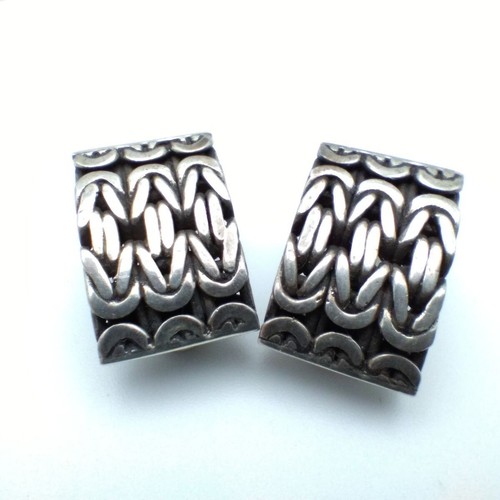 Lois Hill Sterling Silver Rectangular Earrings With Intricate Chain Design - Picture 3 of 6