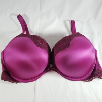 Victoria's Secret 38C Bombshell Bra Plunge Magenta Purple Lace Overlay