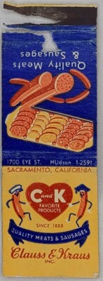 Vtg Lion Matchbook Cover C and K Clauss & Kraus Inc Meats Sacramento CA 