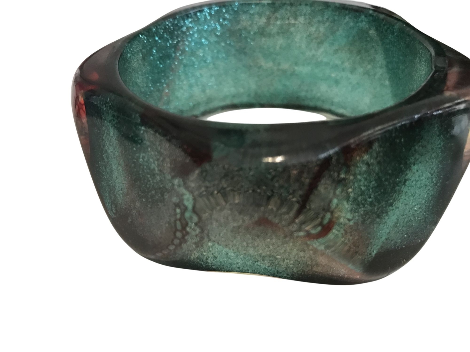 Peacock Lucite Statement Bangle Bracelet Swirled … - image 3