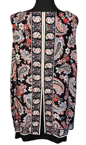 J Jill Top Womens 1X Black Paisley Tunic Blouse Sleeveless Tank Layered Pullover - Picture 6 of 13